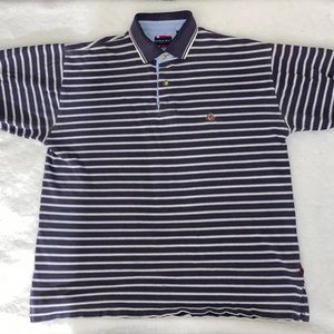 Vintage Bugle Boy Striped Blue and White Short Sleeve Polo Shirt